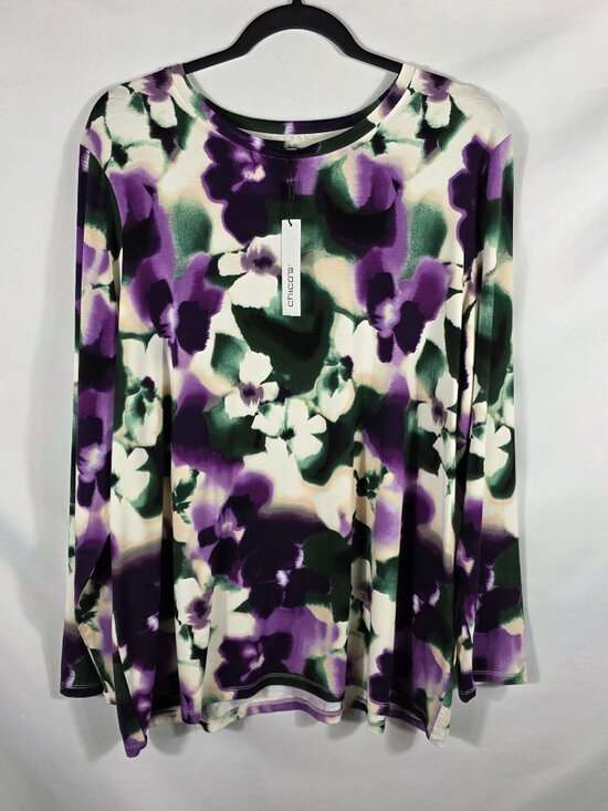 Chico's Tops - Chico's Size 4 Long Sleeve Touch of Cool Layer Tee Size XXL Purple Floral NEW